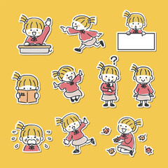 かわいい女の子のイラストセット　白いフチあり