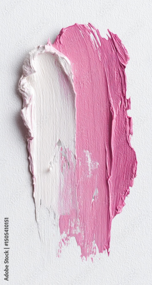 Poster pink and white paint swatch on textured paper, displaying artistic expression and creative potential