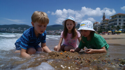 Children playing in the sand at the beach