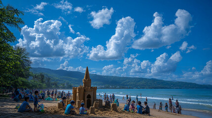 Children playing in the sand at the beach