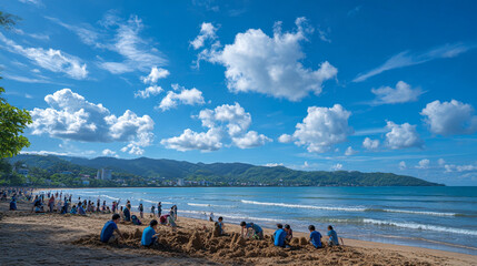 Children playing in the sand at the beach
