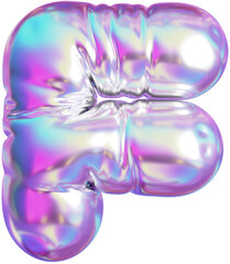 3D Holographic purple inflatable letter F with a iridescent plastic effect, inflated balloon style typography for trendy futuristic design