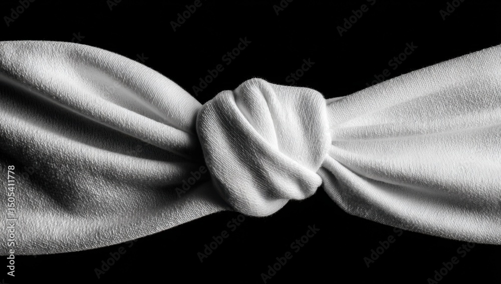 Poster White Fabric Tied in a Knot on Black Backdrop, Symbolizing Unity and Interconnection, Ideal for Fashion or Textile Design : Generative AI