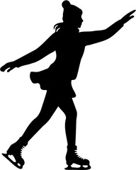 iceskating girl silhouette vector illustration, isolated on white