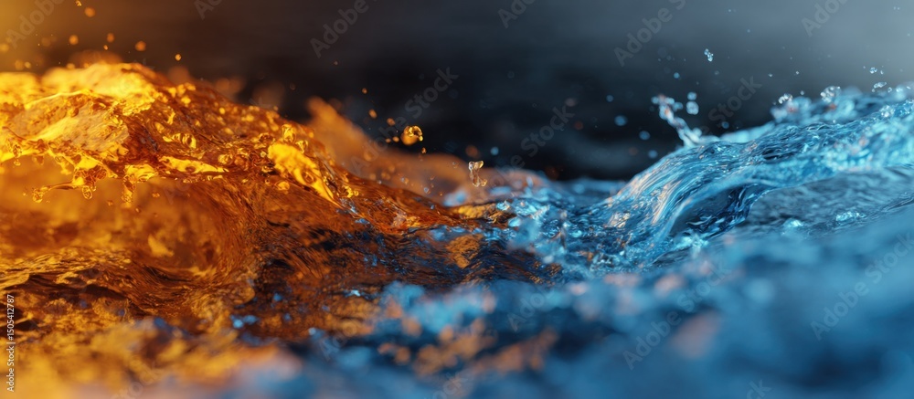 Aufkleber abstract water collision in blue and gold, symbolizing opposites attract and dynamic energy solution