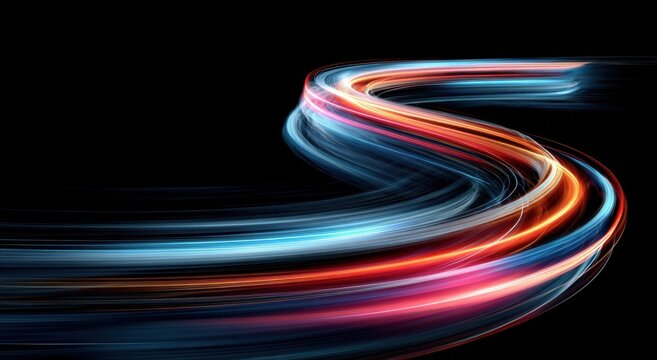 Abstract Light Streaks on Black Background, Symbolizing Speed and Innovation in Technology and Digital Transformation : Generative AI