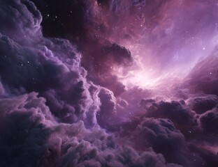 Dramatic Nebula Cloudscape in Purple and White, Evoking Cosmic Wonder and Spiritual Exploration, Ideal for Science and Technology Presentations : Generative AI