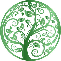 Green floral ornament abstract tree branches with leaves with vector design and illustration