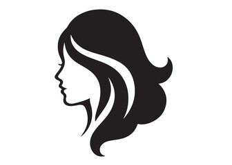 beauty woman face and hair style logo vector, woman face and hair logo icon silhouette, beauty girl face silhouette vector, beauty long hair woman logo silhouette on a white background