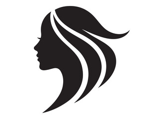 beauty woman face and hair style logo vector, woman face and hair logo icon silhouette, beauty girl face silhouette vector, beauty long hair woman logo silhouette on a white background