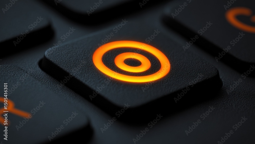 Aufkleber macro shot of glowing orange target icon on keyboard button, symbolizing focus and strategic plannin