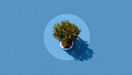 Orange Tree in a White Pot on Blue Background, Symbolizing Growth and Fresh Start, Ideal for Home Decor and Gardening Content : Generative AI