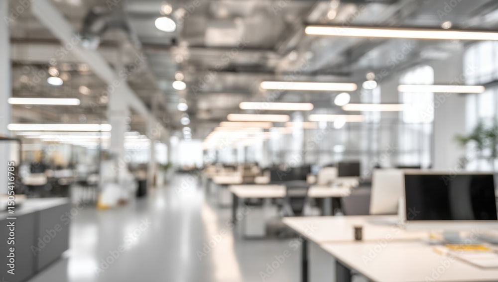 Aufkleber blurred view of modern open office space, representing workplace innovation and business expansion :