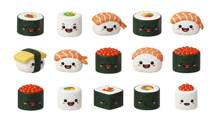 Fototapeta premium Cute Sushi and Food Cartoon Set