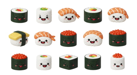 Cute Sushi and Food Cartoon Set