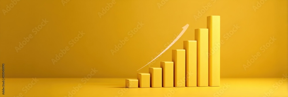 Aufkleber Rising Bar Graph With Arrow on Yellow Background, Symbolizing Financial Growth and Business Development Opportunities : Generative AI