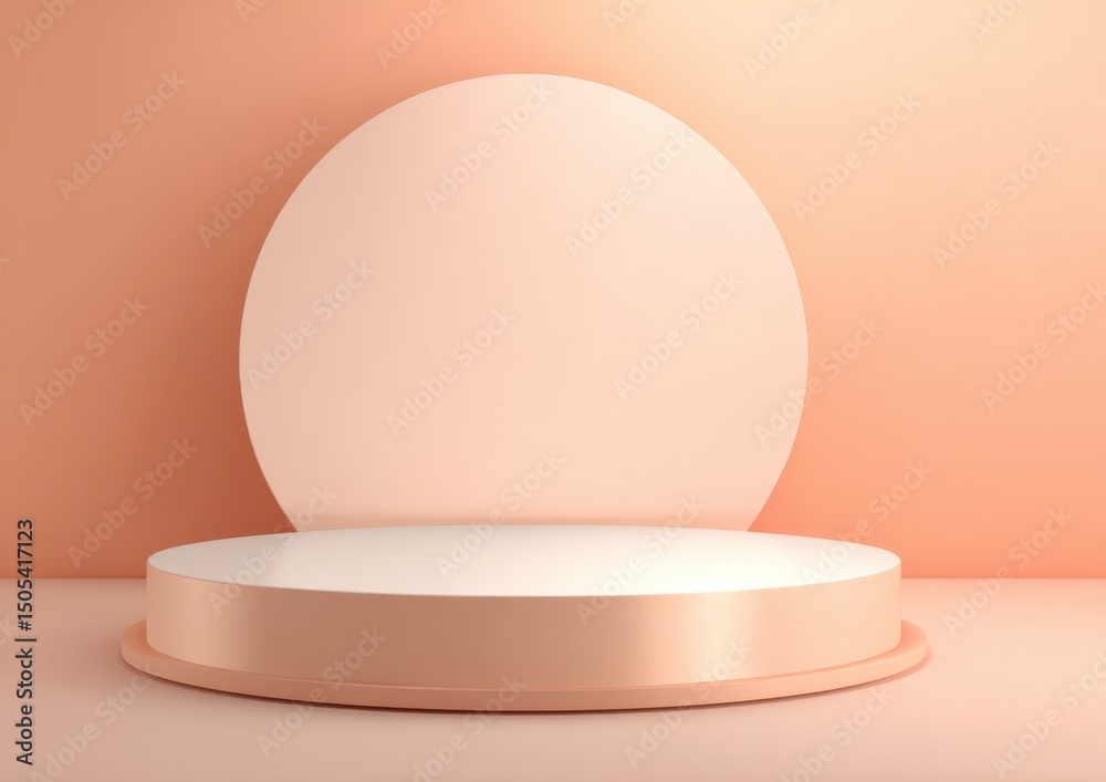 Poster minimalist podium with peach backdrop, ideal for product presentation and modern marketing campaigns