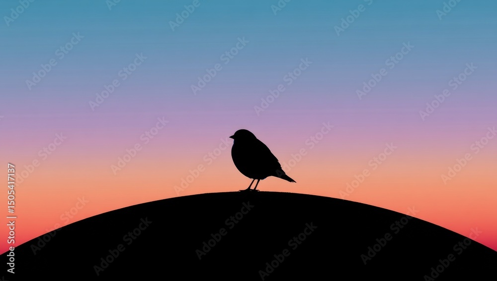 Poster silhouette of a bird at sunset, symbolizing freedom and environmental conservation with a calming an