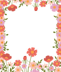 A hand-drawn floral illustration frame with an empty space for text. It is ideal for decorating summer-themed goods, invitations, packaging and advertising designs with a natural