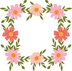 A hand-drawn floral illustration frame with an empty space for text. It is ideal for decorating summer-themed goods, invitations, packaging and advertising designs with a natural