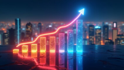 Obraz premium Panoramic abstract backdrop with stock market growth/down, digital financial chart graphs and indicators. Financial development, Banking Account, Statistics 