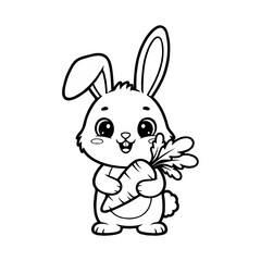 Fototapeta premium Cute Bunny Holding Carrot Cartoon Rabbit Coloring Page for Kids