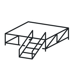Icon of a stage designed for performances, with a simple, minimalist structure. The stage includes steps for easy access, suitable for events in various settings.