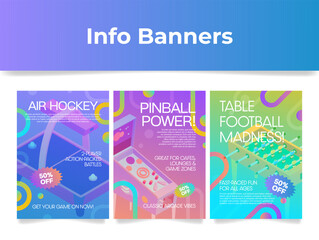 Exciting table game promotional banners showcasing various fun activities at game zones and lounges