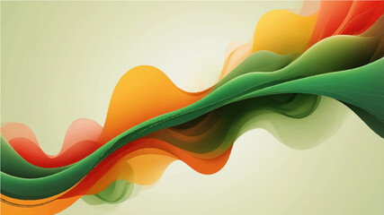 Abstract green smoke on yellow red orange color line abstract background.