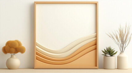 Abstract wall art with layered waves in neutral tones and decor  