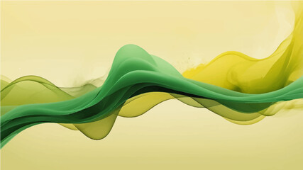 Abstract green smoke on yellow color line abstract background.