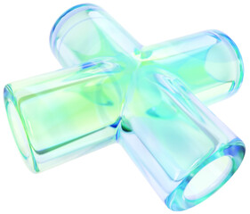 3D Colorful Glass abstract shape element. Glossy iridescent geometric form. Crystal glass illustration with gradient dispersion effect