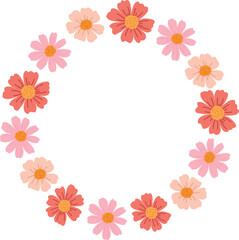 A hand-drawn floral illustration is a round frame with an empty space for text. It is ideal for decorating summer-themed goods and invitations.