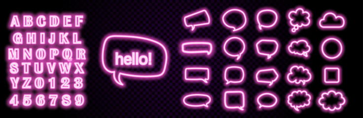 Retro empty neon bubbles and elements set