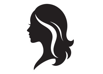 beauty woman face and hair style logo vector, woman face and hair logo icon silhouette, beauty girl face silhouette vector, beauty long hair woman logo silhouette on a white background