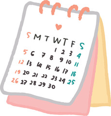 Cute calendar doodle hand drawn illustration style for planner, journaling, asset, graphic element. Pastel color of calendar icon clip art.