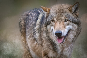 Eurasian Wolf Portrait with Open Mouth