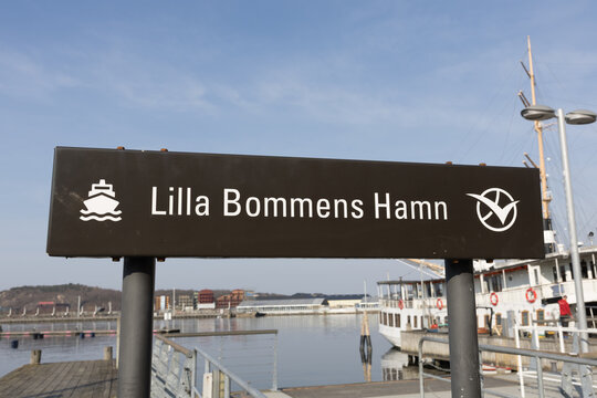 Gothenburg / Sweden, Mar 24, 2025: Lilla Bommens Hamn signpost