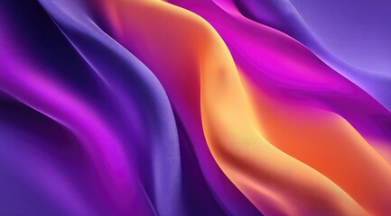 Fototapeta premium Abstract image of flowing, vibrant purple, orange, and pink fabric-like waves with subtle texture and gradient color transitions