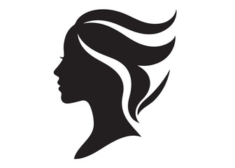 beauty woman face and hair style logo vector, woman face and hair logo icon silhouette, beauty girl face silhouette vector, beauty long hair woman logo silhouette on a white background