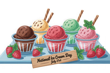 National Ice Cream Day July 21st Concept PNG