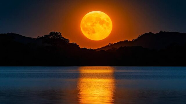 Majestic Full Moonrise Over Serene Lake
