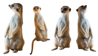 A cute group of Meerkat sitting, isolated on a white background