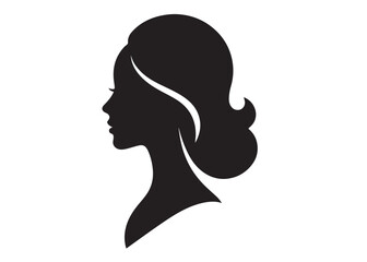 beauty woman face and hair style logo vector, woman face and hair logo icon silhouette, beauty girl face silhouette vector, beauty long hair woman logo silhouette on a white background