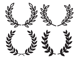Fototapeta premium Laurel Wreath Vector Icon Set, Set of wreaths and branches with leaves. Hand drawing laurel wreaths and branches collection