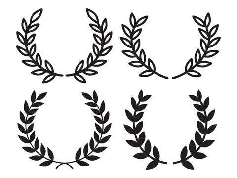 Laurel Wreath Vector Icon Set, Set of wreaths and branches with leaves. Hand drawing laurel wreaths and branches collection