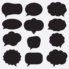 Black Speech Bubble Silhouette Set, Blank speech balloon on comics style. Abstract communication symbols. Vector illustration silhouette