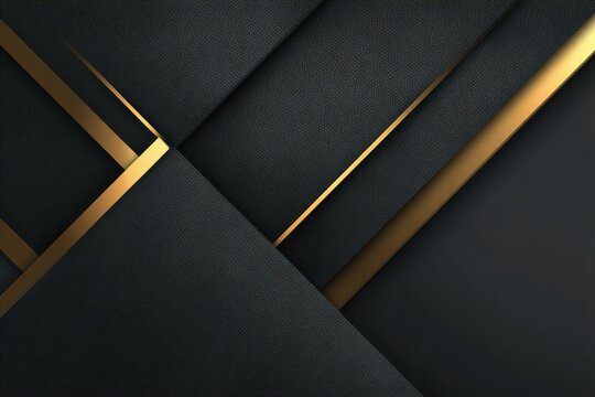 Abstract geometric design featuring intersecting dark gray and black textured planes accented with thin gold lines creating a luxurious, modern feel