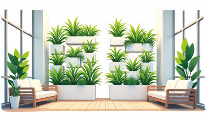 Fototapeta premium Modular indoor garden system showcasing vibrant green plants, minimalism