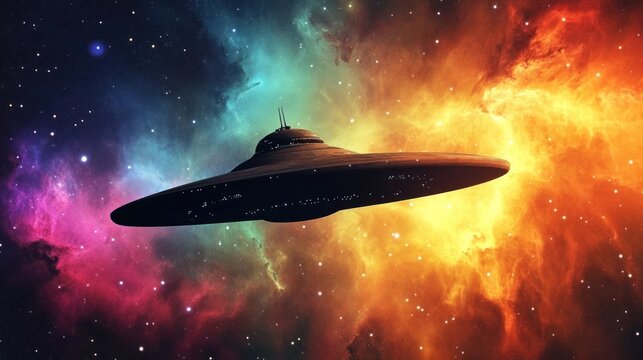 Flying saucer in cosmos